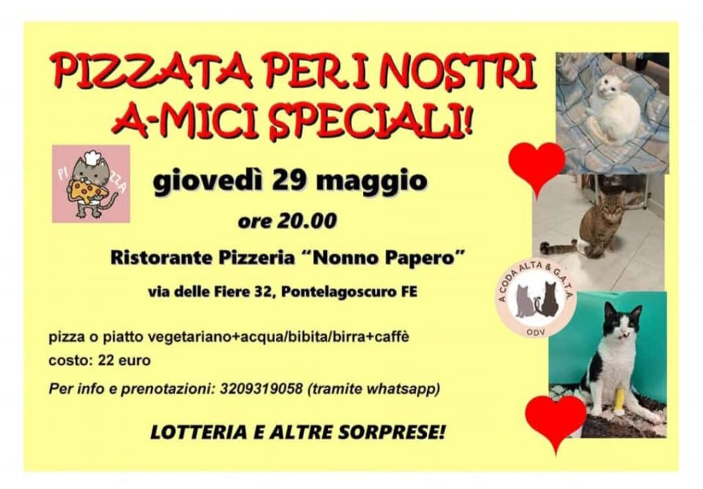 Pizzata per i nostri a-mici speciali, giovedi 29 maggio ore 20.00